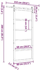 Porta Deslizante Castanho 80 x 208 cm Madeira de pinho maciça