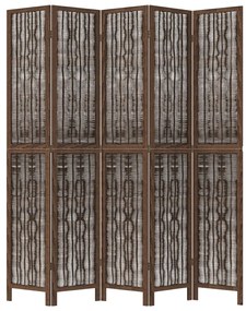 Biombo c/ 5 painéis madeira de paulownia maciça castanho-escuro