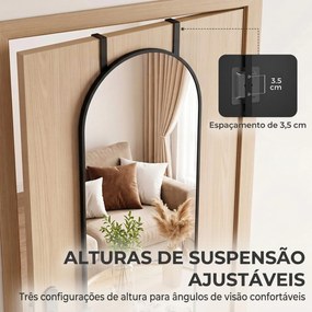 Espelho de Parede 40x110 cm com Design Arqueado e Ganchos Ajustáveis para Porta ou Parede Preto