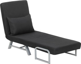 Poltrona reclinável convertível em sofá-cama de 1 lugar, com almofada lombar, braços e base em metal, em linho preto
