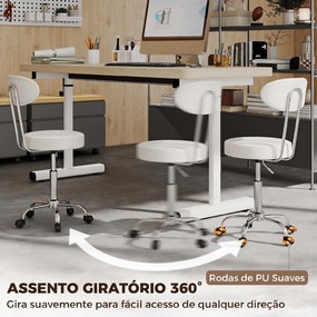 Banco com Rodas Giratório em Pele Sintética com Encosto e Altura Regulável para Spa, Escritório e Tatuagens, Branco