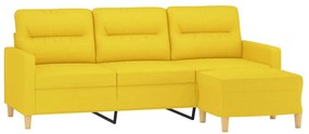 Sofá de 3 lugares com apoio de pés 180 cm tecido amarelo-claro
