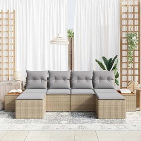 Conjunto de Sofá de Jardim 6 Peças com Almofadas Bege em Rattan de Pol