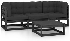 vidaXL 4 pcs conjunto longue de jardim c/ almofadões pinho maciço