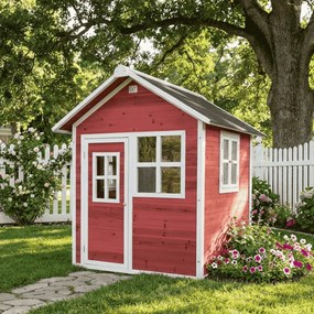 Casa de brincar infantil exterior para crianças Loft 100 em madeira - Vermelha