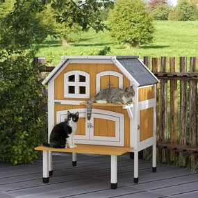 PawHut Casa para Gatos de Madeira 78x82x93 cm Casota para Gatos de 2 N