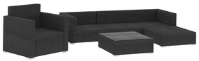 6 pcs conjunto lounge de jardim c/ almofadões vime PE preto