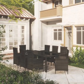 vidaXL 9 pcs conjunto jantar exterior com almofadões vime PE preto