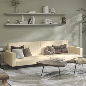 337659 vidaXL Sofá-cama de 2 lugares veludo cor creme