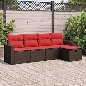 5 pcs conjunto sofás p/ jardim c/ almofadões vime PE castanho