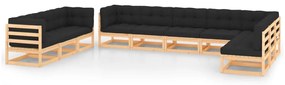 10 pcs conj. lounge jardim c/ almofadões pinho maciço antracite