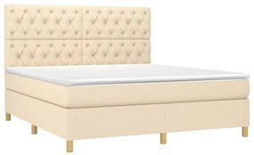 Cama box spring c/ colchão e LED 160x200 cm tecido cor creme