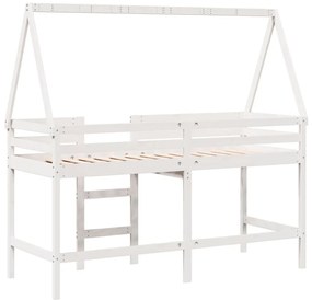 Cama alta c/ escada e telhado 90x200 cm pinho maciço branco