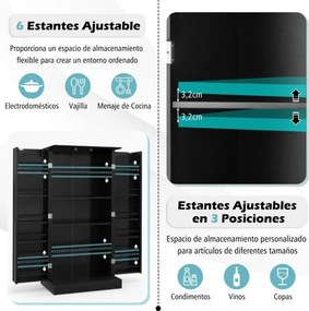 Armario cozinha despensa com 2 portas e 16 estantes para sala jantar, cozinha 60 x 40 x 120 cm Preto