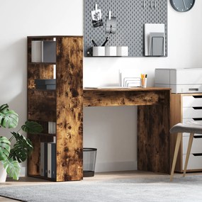 vidaXL Secretária com Armazenamento Castanho Fumado 113x54x120 cm Madeira Engenheirada
