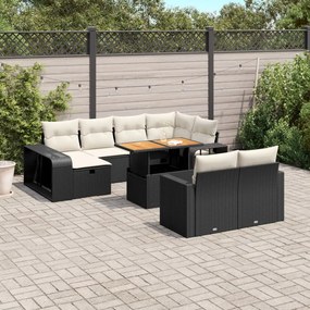 11 pcs conjunto sofás de jardim c/ almofadões vime PE preto