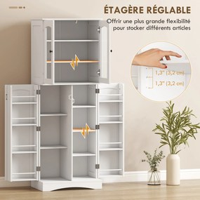 Armário de cozinha  60 x 40 x 162 cm com vitrina em acrílico, 4 portas, 10 compartimentos, 8 suportes para prateleiras, branco