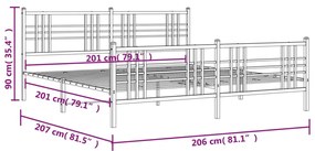 Estrutura de cama com cabeceira e pés 200x200 cm metal preto