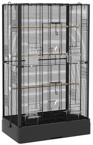 PawHut Gaiola para Pássaros 61x36,5x98 cm com Portas Poleiros Bandeja Removível e Alças para Canários Periquitos Preto