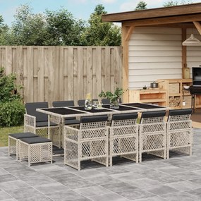 vidaXL 13 pcs conj. jantar jardim c/ almofadões vime PE cinzento-claro