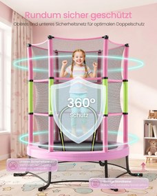 Trampolim infantil de 174 cm com rede de segurança e cobertura para os bordos rosa