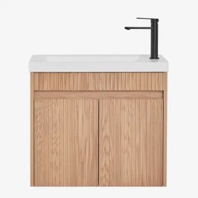 Conjunto De Móvel De Casa De Banho Suspenso Em Madeira Com Lavatório Integrado Narek Castanho Fresno & Sem Espelho & Preto - Sklum