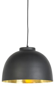 Candeeiro de suspensão preto com interior em latão 40 cm - Hoodi Industrial