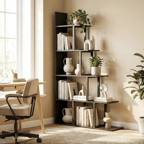 Estante-biblioteca  102 x 30 x 160 cm divisória de espaço em estilo industrial, em forma de escada, com 5 prateleiras, cor preta