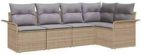 Conjunto de Sofá de Jardim de 5 Peças com Almofadas em Vime Bege