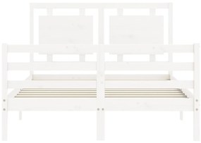 Estrutura de cama de casal c/ cabeceira madeira maciça branco