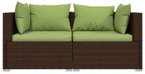 3 pcs conjunto lounge jardim c/ almofadões vime PE castanho