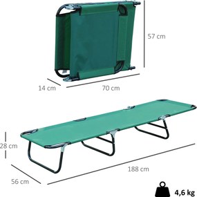 Espreguiçadeira dobrável e reclinável em tecido Oxford para praia, campismo e piscina, 188 x 56 x 28 cm, verde