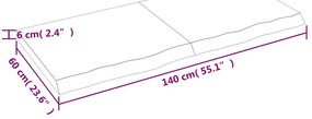 Prateleira de parede 140x60x(2-6)cm carvalho maciço não tratado