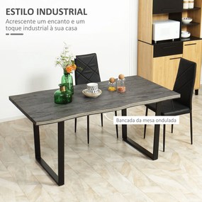 Mesa de Jantar Mesa de Cozinha Estilo Industrial com Bancada de Madeira e Pés de Aço para até 6 Pessoas Carga Máx. 50kg 160x85x75cm Cinza Escuro e Pre
