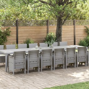 Conjunto de Jantar de Jardim vidaXL com 15 Peças e Almofadas Cinza Claro Vime de Polietileno