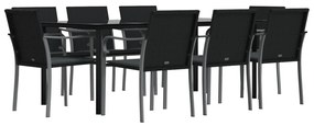 9 pcs conjunto de jantar p/ jardim com almofadões vime PE e aço