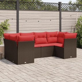 vidaXL 6 pcs conjunto de sofás jardim c/ almofadões vime PE castanho