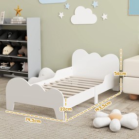 Cama para Crianças 143,5x74,5x56 cm (COLCHÃO NÃO INCLUIDO) Estrutura de Cama Infantil com Desenho de Núvem e Barreira de Segurança Branco