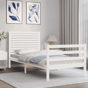 Estrutura de cama com cabeceira 100x200cm madeira maciça branco