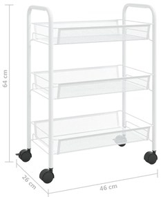 Carrinho de cozinha com 3 prateleiras ferro 46x26x64 cm branco