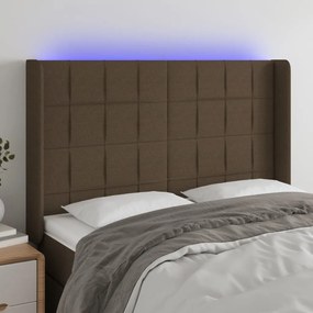 Cabeceira de cama c/ luzes LED tecido 147x16x118/128cm castanho