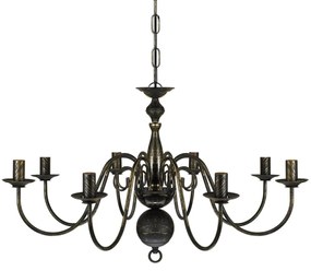 Candelabro de metal preto antigo com 8 lâmpadas E14