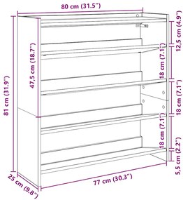 Sapateira 80x25x81 cm derivados de madeira cinzento sonoma