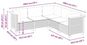 5 pcs conjunto de sofás p/ jardim com almofadões vime PE bege