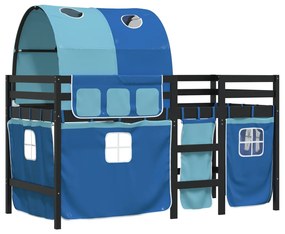 Cama alta para criança com túnel 80x200 cm pinho maciço azul