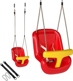 AIYAPLAY Baloiço Infantil com Corda Ajustável, Encosto Alto e Barra de Segurança em T para Interior e Exterior Vermelho | Aosom Portugal