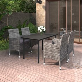 vidaXL 5 pcs conjunto de jantar p/ jardim c/almofadões vime PE e vidro