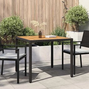 vidaXL Mesa de jardim 90x90x75 cm vime PE e madeira de acácia preto
