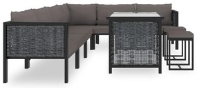 9 pcs conjunto lounge de jardim c/ almofadões vime PE antracite