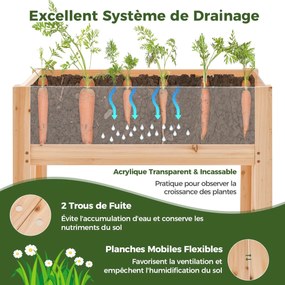 Canteiro elevado com furos de drenagem e painéis de acrílico transparente. Canteiro elevado 100 x 59 x 77 cm